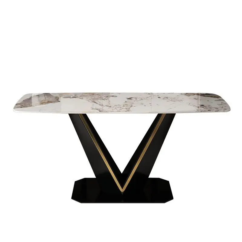 Высококлассный бытовой минималистичный обеденный стол из устойчивой каменной плиты с яркой поверхностью и красной сеткой прямоугольной формы ресторан