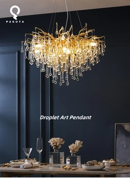 Хрустальная люстра в форме капли воды LDE, Потолочная люстра в форме ветки, Современная декоративная лампа для комнаты, гостиной