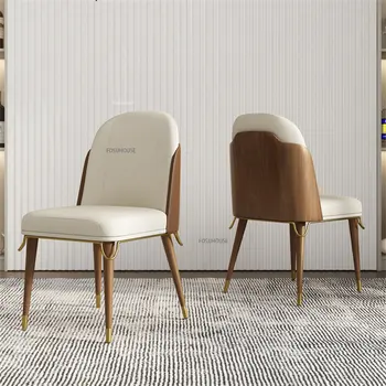 Современные кожаные обеденные стулья из массива дерева для кухонной мебели, стул для столовой, легкие роскошные гостиничные стулья для переговоров со спинкой