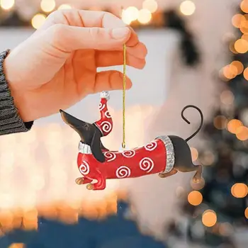 Акриловая подвеска в виде собаки, украшение на Рождественскую елку, яркие 3D подвески в виде рождественской елки в виде таксы с ремешками, аксессуары для веселой вечеринки
