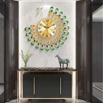 Бесшумные кварцевые часы для спальни, декоративные настенные часы с павлинами для гостиной, роскошные современные креативные настенные часы для домашнего декора