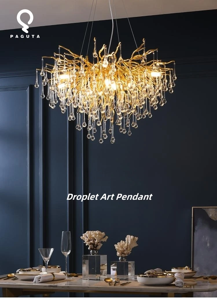 Хрустальная люстра в форме капли воды LDE, Потолочная люстра в форме ветки, Современная декоративная лампа для комнаты, гостиной