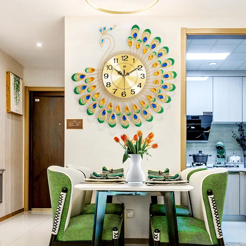 Бесшумные кварцевые часы для спальни, декоративные настенные часы с павлинами для гостиной, роскошные современные креативные настенные часы для домашнего декора