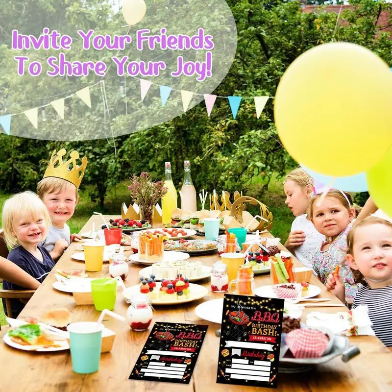 Детские приглашения на день рождения, 10 шт., приглашения на вечеринку для детей, открытки для вечеринок, элегантный шрифт, прочная бумага, двусторонняя печать