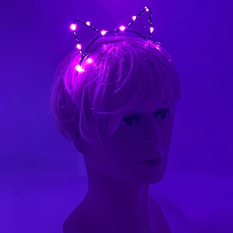 Популярная светодиодная повязка на голову Lumionus, неоновая лента для волос с кошачьими ушками, реквизит для вечеринки по случаю дня рождения, светящаяся женская повязка на голову для девочек