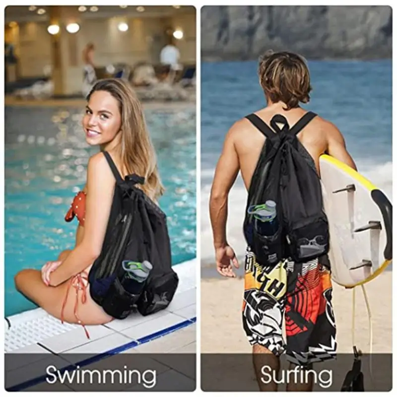 Рюкзак на шнурке, водонепроницаемая сетчатая спортивная сумка для спортзала, тренировочный спортивный рюкзак с карманом на молнии и сетчатыми карманами для бутылки с водой, Спортивный зал