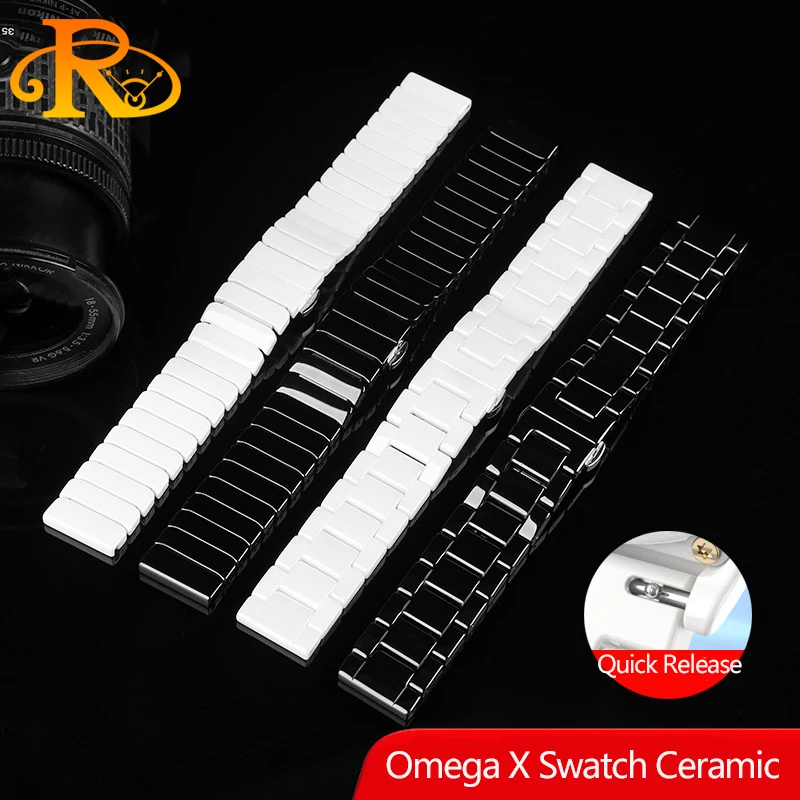 20 мм белый керамический ремешок для часов Omega X Swatch Planetary Joint серии MoonSwatch, модный ремешок для часов, мужской женский браслет