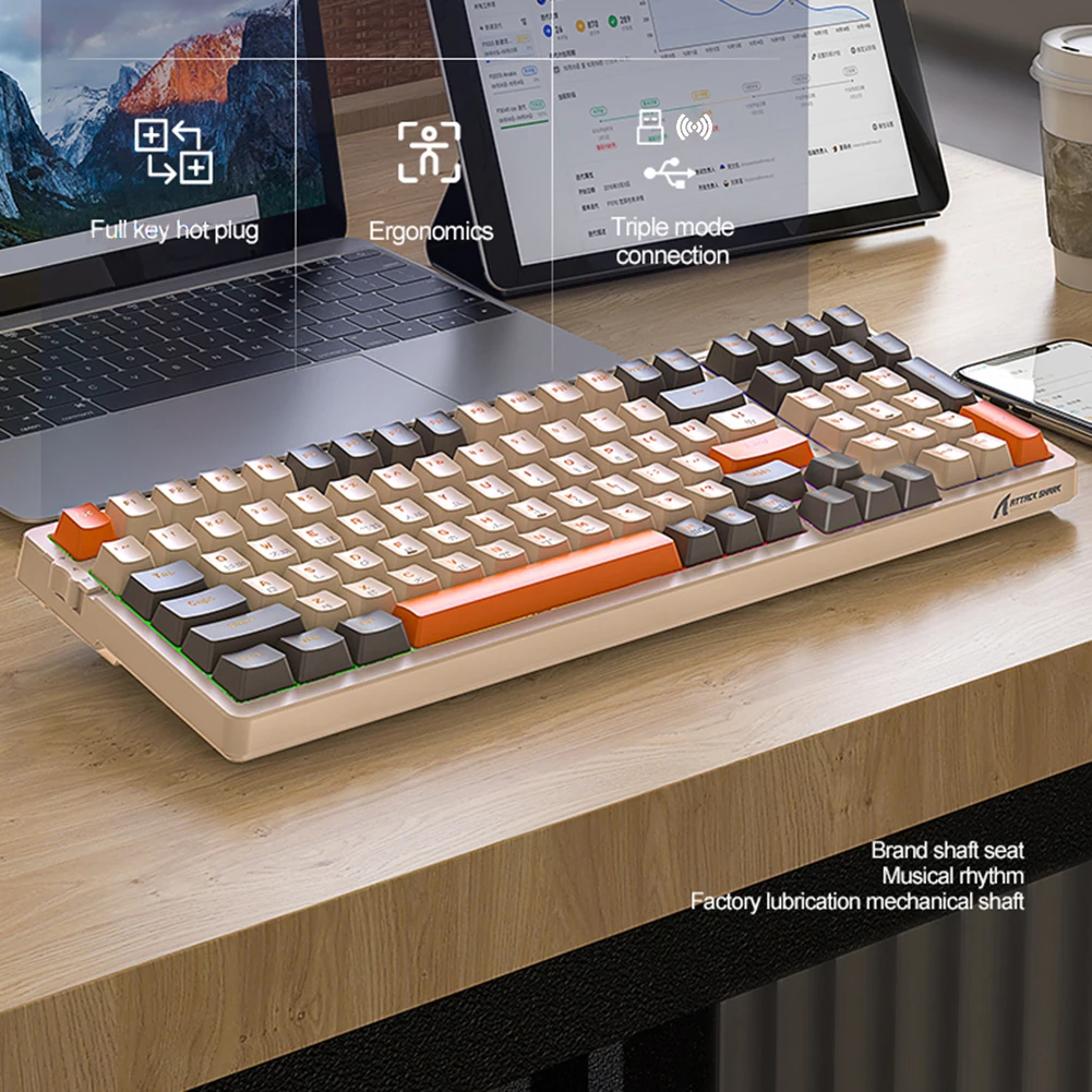 Клавиатура Геймера с RGB Подсветкой, Bluetooth-совместимая Клавиатура K98 С Горячей Заменой, USB Персонализированная Клавиатура, Беспроводная 2.4 G для Настольных ПК, Геймер
