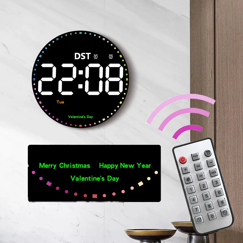 Светодиодные цифровые настенные часы с дисплеем температуры на большом экране, даты, дня, электронные светодиодные часы с дистанционным управлением, украшение гостиной