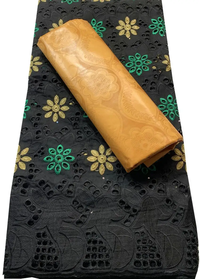 Ткань Guinea Bazin Rihce Brode со 100% Хлопчатобумажной Швейцарской Кружевной Тканью Femme Robe Ткань Bazin Riche Brode 2,5 + 2,5 Ярда/Комплект YKM104