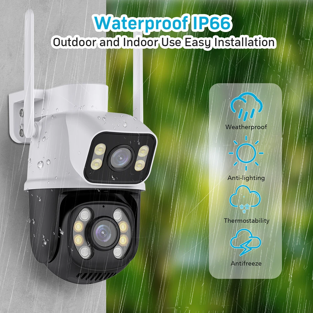 Камеры видеонаблюдения WiFi, водонепроницаемая наружная беспроводная камера WiFi, 4K 8MP, защита безопасности с двумя объективами, IP-камера iCSee, AI-трек