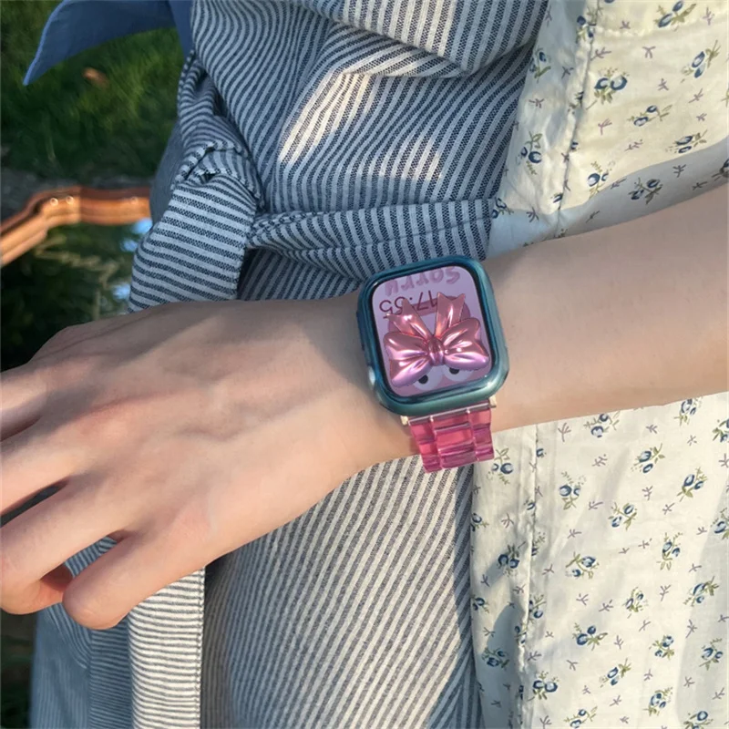Новый Прозрачный Розово-красный ремешок для Apple Watch Band Series 8 7 SE 6 5 4 3 2 49 мм 45 мм 41 мм Для Iwatch 38 40 42 мм 44 Ремешок Correa