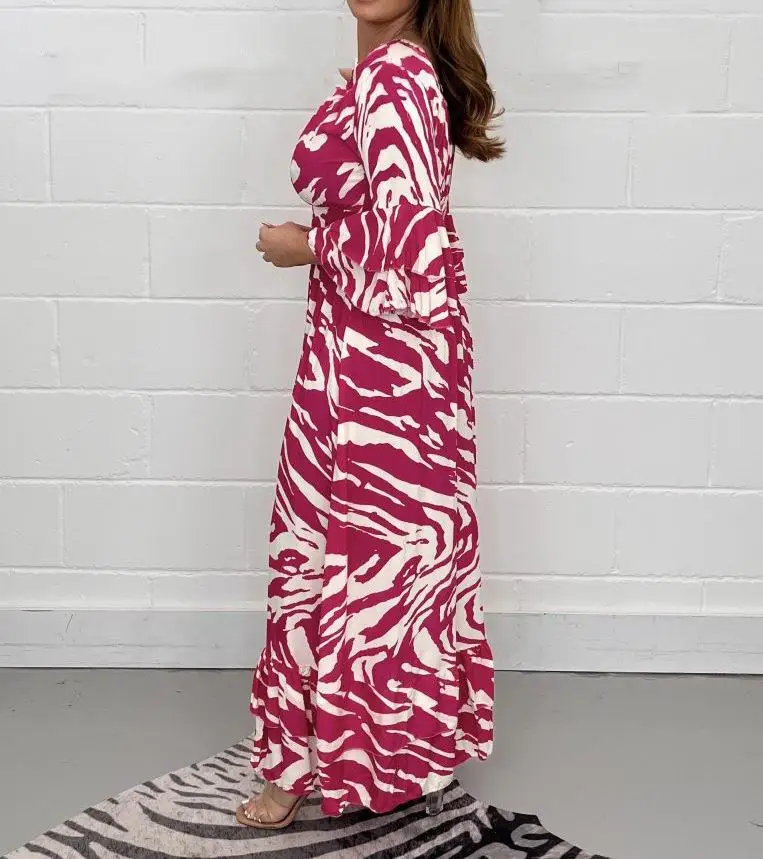 Платье Макси с модным принтом, женская одежда, Осенние Элегантные Темпераментные Длинные платья, женский винтажный халат с V-образным вырезом и высокой талией, O