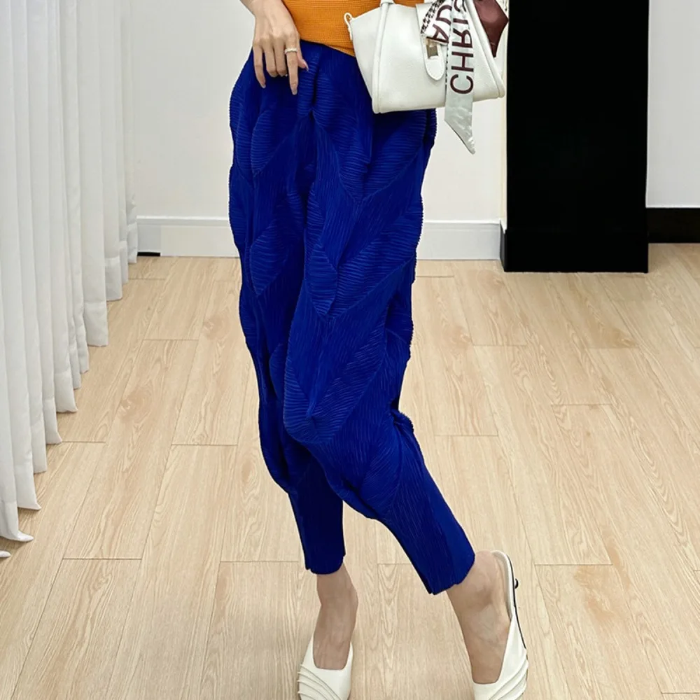 Плиссированные шаровары Miyake, женские модные повседневные свободные штаны большого размера с эластичностью 2023, новинка
