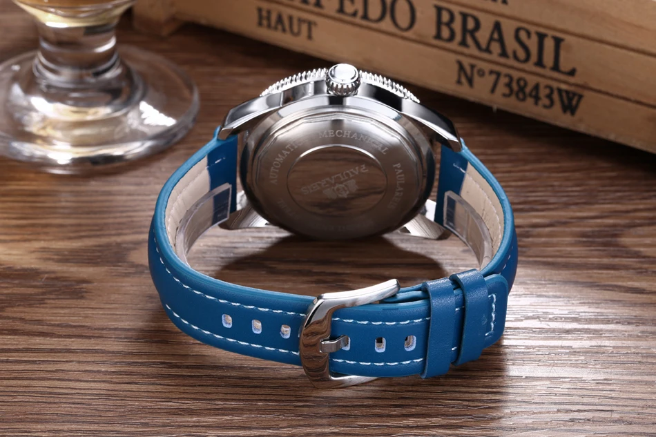 Мужская Автоматическая Механическая сетка с автоподзаводом из нержавеющей Стали, черный, синий Кожаный ремешок, супер Роскошные часы Heritage Big Face 46 мм Ocean Watch