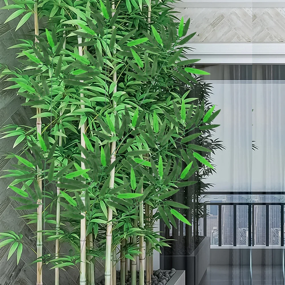40 см Искусственный бамбуковый лист, шелковая ткань, имитация ветвей, Зеленые поддельные растения для свадебного цветника, листья для декора домашнего офиса