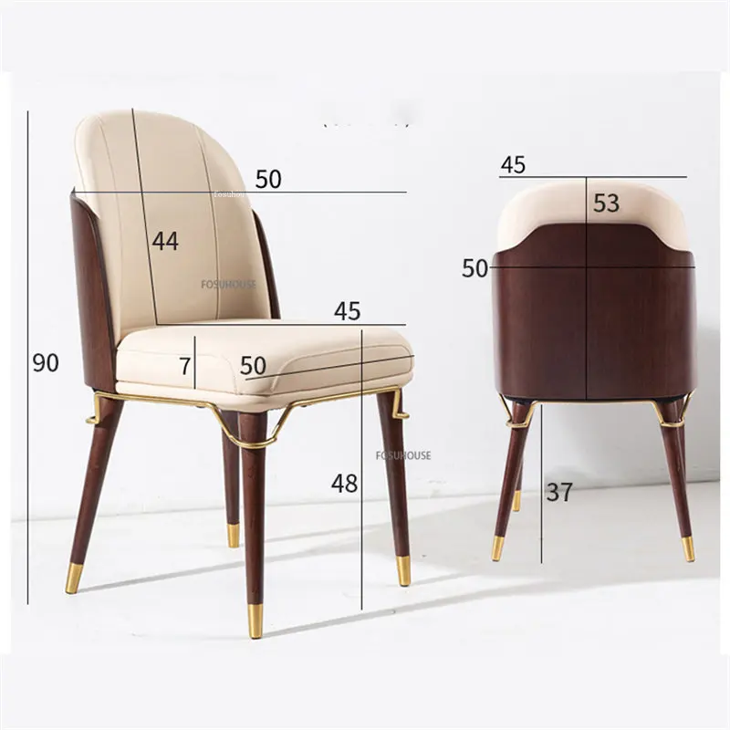 Современные кожаные обеденные стулья из массива дерева для кухонной мебели, стул для столовой, легкие роскошные гостиничные стулья для переговоров со спинкой