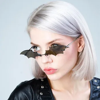 Модные солнцезащитные очки Унисекс в форме летучей мыши без оправы в стиле ретро True Film Солнцезащитные очки UV400 Трендовые Узкие очки Уличная одежда Gafas