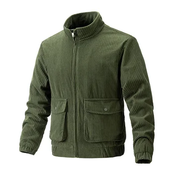 Осенне-зимняя мужская верхняя одежда, вельветовое пальто, ретро-зеленый комбинезон с воротником-стойкой и длинным рукавом, повседневная куртка на молнии для мальчиков, размер Xxxl