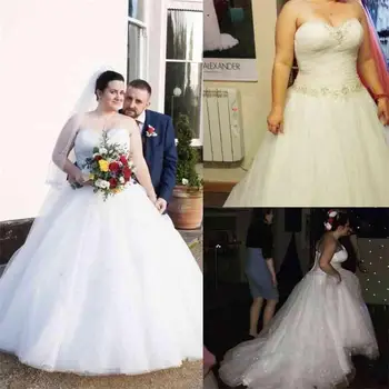 Кристаллы Плюс размер, длинное свадебное бальное платье с оборками, расшитое бисером, свадебное платье из тюля, сшитое на заказ