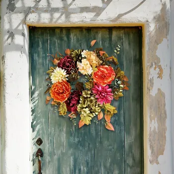 Весенний венок, Венок для входной двери, Искусственные цветы, Осенние Уличные украшения на День Благодарения, украшение стен и окон на День благодарения