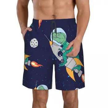 Летние мужские шорты с 3D-печатью динозавров, пляжные гавайские шорты для отдыха на шнурке, домашние шорты