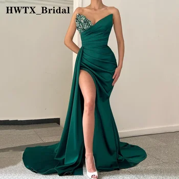 Изумрудно-зеленое сексуальное вечернее платье Русалки 2023 года, расшитое бисером, Атласные длинные платья для выпускного вечера с высоким разрезом, вечеринка для свадьбы Нестандартного размера