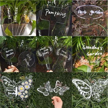Простая акриловая садовая этикетка, фирменные цветы, маркер для растений в горшках, Прозрачная садовая маркерная карточка, материалы для вставки в землю с бабочками