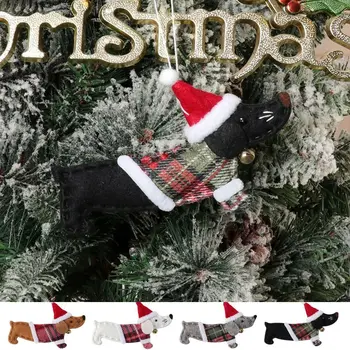Рождественская подвеска в виде собаки-таксы из нетканого материала, Креативная декоративная подвеска в виде маленькой одетой собаки-таксы, висящая дома