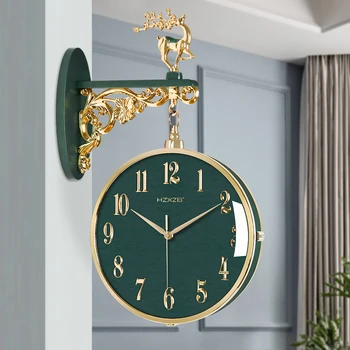 Европейские настенные часы Скандинавский домашний декор Ретро Настенные часы Современный дизайн Художественное оформление гостиной Двусторонние часы, подвешенные на стену