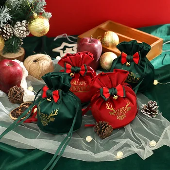 Веселого Рождества, бархатный подарочный пакет, мешочки для конфет, рождественских яблок, мешочки на шнурке, свадебная вечеринка, Новогодние пакеты для упаковки подарков для детей
