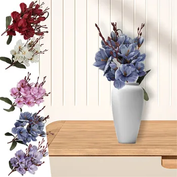 Центральное украшение - шелковые цветы, белые лепестки с фиолетовыми тычинками, для украшения кухни, осенние искусственные цветы, деревянные палочки для цветов