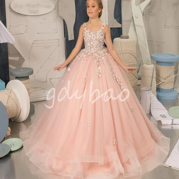 Платья с аппликацией на заказ для девочек с цветочным узором, пышное детское свадебное платье для выпускного вечера, платье для первого причастия