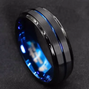 1 шт. мужское женское кольцо из нержавеющей стали с синей канавкой, модные кольца, ювелирные изделия, размер США 6-13