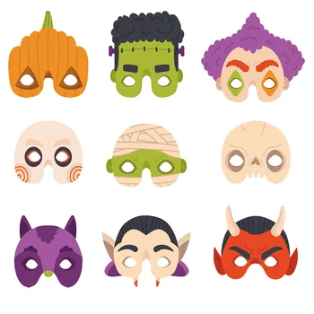 9шт Маска на Хэллоуин Детская мультяшная маска для глаз вампира-демона-скелета, маскарадная маска на половину лица, трюк или угощение