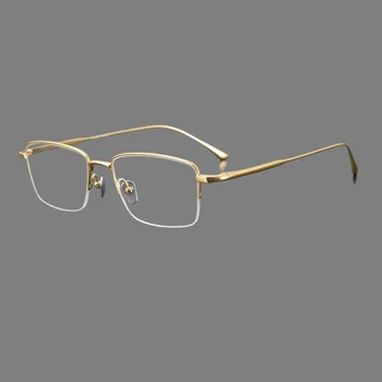 Винтажная оправа для очков в полурамке с титановыми оптическими линзами по рецепту, высококачественные сверхлегкие очки для мужчин и женщин