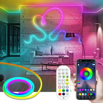 Умный Bluetooth RGBIC Светодиодный неоновый свет 12V 5m 10m Водонепроницаемый Dreamcolor Светодиодная лента, освещение, Синхронизация музыки, украшение спальни, игровой комнаты.