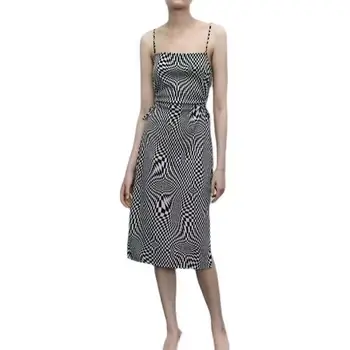 2023 Летнее Милое платье с разрезным поясным ремнем в шахматном порядке для женщин