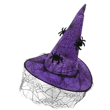 Косплей Костюм Хэллоуин Шляпа Ведьмы Марлевые Шляпы для украшения вечеринки Фиолетовая Декоративная Сетка из нетканого материала