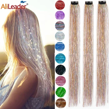 Заколка для наращивания волос с мишурой, Розовое Серебро, Золотые блестки для волос, 19,5-Дюймовое многоцветное наращивание волос для вечеринки