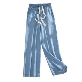 L-5XL, летние женские джинсы Tencel, женские тонкие свободные джинсовые брюки с высокой эластичной талией для женщин, повседневные прямые джинсы с завязками