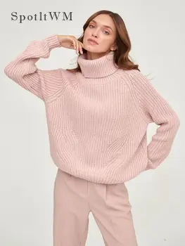 Женская водолазка из утолщенного трикотажа, свитер, однотонный пуловер с длинными рукавами, осень-зима, женская модная повседневная Свободная верхняя одежда