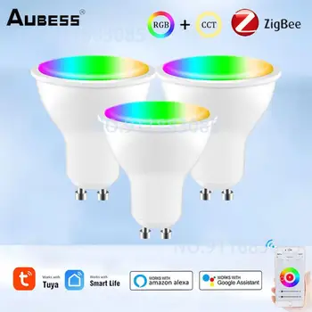 Лампочка Tuya Zigbee Smart GU10 RGB + CCT Smart Bulbs 100-240 В, 5 Вт, Лампы С Регулируемой Яркостью, Прожектор Для Alexa Google Assisatnt Smart Life
