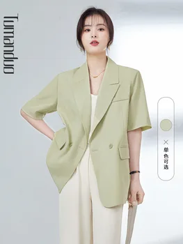 Летний тонкий блейзер с короткими рукавами, женский корейский модный повседневный свободный пиджак большого размера на одной пуговице, топы, пальто