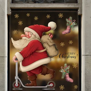Рождественские Наклейки На Окна, Декор Стеклянных дверей, Винтажный Скейтбординг, Санта-Клаус, Рождественский Декор Navidad, Счастливый Новый Год