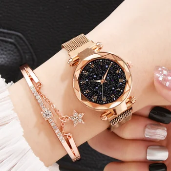 Модные Женские кварцевые часы с браслетом, женские Магнитные часы, женское спортивное платье, наручные часы из розового золота, Reloj Mujer