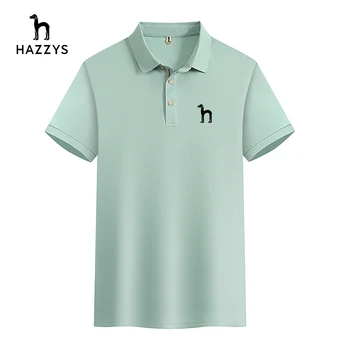 Новая мужская футболка с коротким рукавом из 45% хлопка с вышивкой HAZZYS, хит продаж, Летняя повседневная мужская рубашка поло с дышащими отворотами