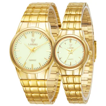 Пара кварцевых часов для мужчин и женщин Золотые часы Для любителей золота Женские Золотые часы Reloj Мужские Деловые Мужские часы Роскошные Стальные наручные часы