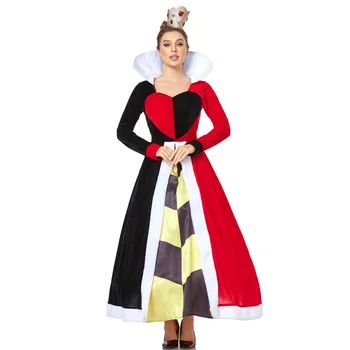 Хэллоуин Косплей Королева покера Красное Сердце Королева Маскарадный костюм для взрослых
