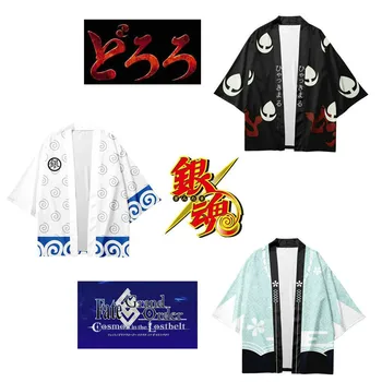 Аниме Гинтама Кимоно Саката Гинтоки Юката Мужчины Женщины Кардиган Свободная блузка Хаори Оби Азиатская одежда Японское кимоно Харадзюку